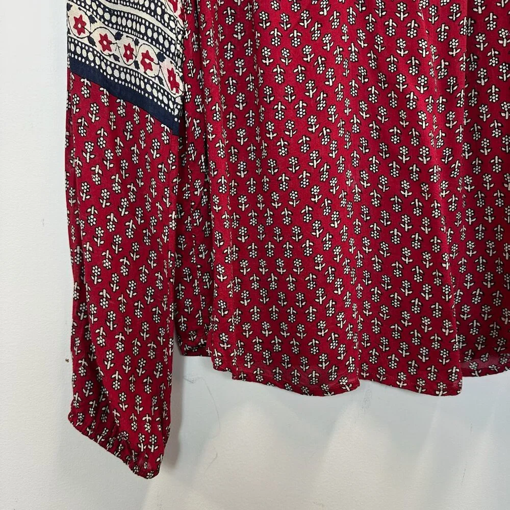 Lucky Brand Red Floral Petaluma Peasant Blouse - Picture 3 of 14